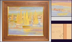 【真作】カナダ スティーブン・ケイ Stephen Kaye 油絵「Evening Glow」F12号 1980年制作 サイン 額装 油画 風景画 絵画 書画　a2130