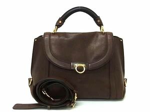 1円 ■美品■ Salvatore Ferragamo フェラガモ FZ-21 G395 レザー 2WAY ハンドバッグ ショルダーバッグ レディース ブラウン系 BK1060