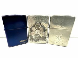 F010-124362-1 ▲ Zippo ジッポー オイルライター 3点セット 喫煙具 火花あり Spiral+Heart 押忍！番長 etc.