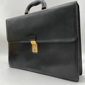 【極美品】 バリー BALLY メンズ ビジネスバッグ ブリーフケース ダイヤルロック ゴールド金具 ロゴ刻印 本革 レザー A4収納 黒 ブラック