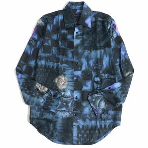 極美品□21SS ルイヴィトン 1A8XBX ソルトプリント/総柄 シルク100％ ロングスリーブ デザインシャツ ネイビー XS イタリア製 正規品