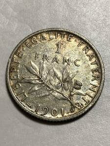 1901年　1franc 銀貨 古銭 フランス 古錢