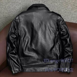 V263☆新品ハレーバイクレザージャケット 上品 本革 高級 牛革 ライダースジャケット 革ジャン Ｓ～5XL 秋冬 黒