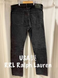 希少 USA製 RRL Ralph Lauren ブラック デニム パンツ ジーンズ ジーパン セルビッジ 耳付き W33 L32