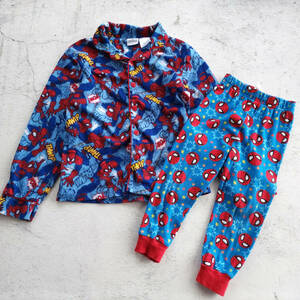 YHeew/SPIDER-MAN スパイダーマン パジャマシャツ(BOYS 10/12) パジャマパンツ(4T) ２枚セット 青(ブルー)系 USED 古着 ヒーロー アメコミ