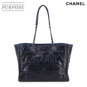 シャネル CHANEL ドーヴィル チェーン トート バッグ レザー ネイビー A93257 シルバー 金具 Deauville Tote Bag 90230643