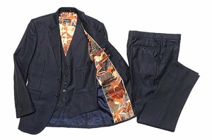 13AW 定価13万 美品 Paul Smith LONDON ユニオンジャック柄裏地 Loro Piana スリーピース スーツ セットアップ ウール シルク メンズ S M