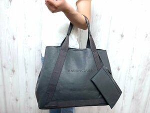 極美品 BALENCIAGA バレンシアガ ネイビーカバスM トートバッグ バッグ キャンバス×レザー ダークグレー A4収納可 メンズ 70916