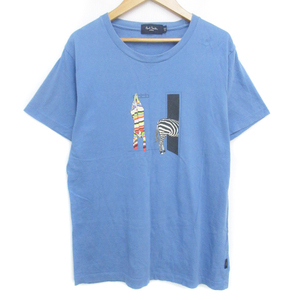 ポールスミスジーンズ Paul Smith JEANS Tシャツ カットソー 半袖 ラウンドネック プリント M 青 ブルー /FF29 メンズ