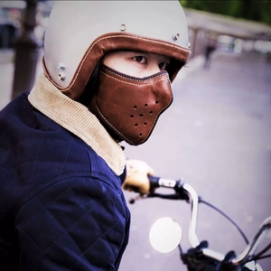 ブラウン バイカー レザー アメリカン フェイスガード 防寒 ツーリング バイク インナーマスク 