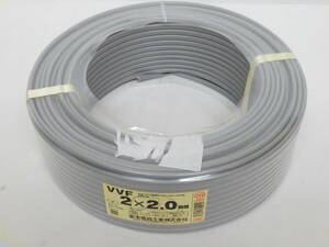 104D464C♪ 【未使用】富士電線 VVF ケーブル 2x2.0mm 100ｍ 1巻 製造2023.11