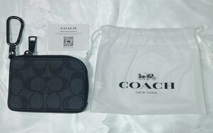 COACH コーティングキャンパス　シグネチャー　Lジップキーケース　キーリング付き　保管袋付　CS477　美品