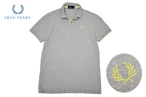 Y-6225★送料無料★超美品★FRED PERRY フレッドペリー★正規品 日本製 月桂樹刺繍 グレー灰色 鹿の子 半袖 ポロシャツ S