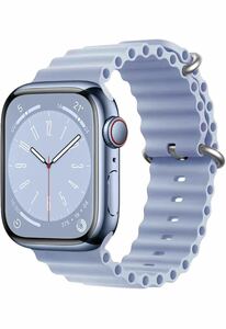 Apple Watch バンド 通気性 耐衝撃 防汗 取付簡単 交換ベルト appleウォッチ オーシャンバンドシリコン42/44/45/49mm ブルー