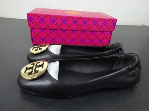 未使用品 トリーバーチ TORYBURCH 50393 サイズ US 7 バレエシューズ レディース MINNIE TRAVEL BALLET WITH METAL LOGO PERFECT BLACK GOL