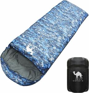 寝袋 シュラフ デジタル迷彩 コンパクト 冬 冬用 オールシーズン 封筒型 -15℃ ブルー