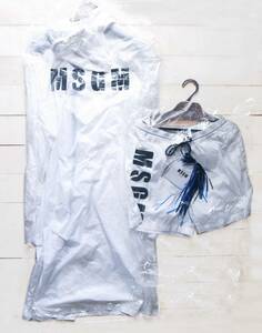 MSGM ロゴプリント コート ハーフパンツ セットアップ 48 M-L 国内正規品 白 イタリア製