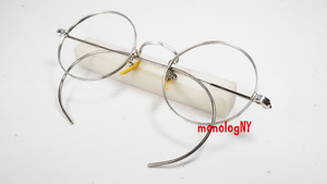 1930s アンティークシルバーラウンド眼鏡フレーム Antique アメリカ製 Silver ロジウム仕上げ USA クラッシック稀少丸メガネ ジョンレノン