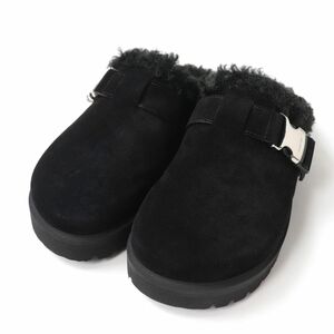 未使用品☆MONCLER モンクレール 21AW MON MULE スウェードレザー ボアミュール/サボサンダル ブラック イタリア製 35 レディース 箱付