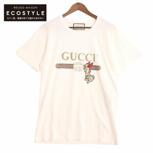 GUCCI グッチ 493117 アップリケ ヴィンテージロゴ ダメージ加工Tシャツ ホワイト S トップス コットン レディース 中古