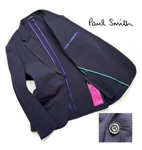 美品【XL2】Paul Smith ポールスミス シアサッカー テーラードジャケット XL2 メンズ【SEERSUCKER JACKET】日本製 ネイビー 春夏