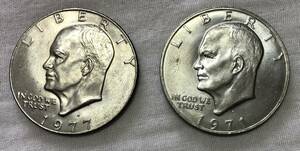 送料無料 リバティ アイゼンハワー 1ドル 2枚 197１年 1977年 硬貨