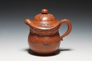 中国　朱泥急須小品 貼花寿亀壺　壺款　陽羨蒋裕泰製 310cc