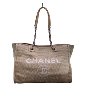 シャネル CHANEL ドーヴィルMM ベージュ ミックスファイバー トートバッグ レディース 中古