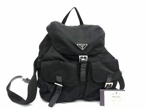 1円 ■美品■ PRADA プラダ B2811 テスートナイロン×レザー リュックサック デイパック バックパック ブラック系 AY1611