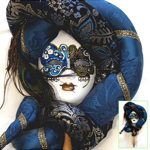 【百】カーニバル仮面舞踏会(オペラマスク）ピーコック(孔雀の羽 装飾）ベネチアンスティックマスク　ベネチアンマスク ヴィンテージ