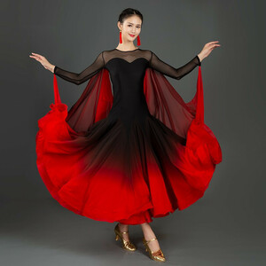 新作　新品　レディース社交ダンス衣装　お洒落モダンダンスドレス　グラデーション系　黒赤　ドレスの単品　S～XXL選択可