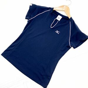 ミズノ MIZUNO スポーツウェア 半袖 Tシャツ ネイビー 濃紺 Lサイズ 細身 キレイめ スポーツにぴったり♪定番 好デザイン♪■AH52