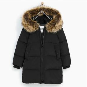 ザラ ガール ZARA girl ジュニア 女の子 ロングダウンジャケット ダウン50% ブラック 黒 サイズ164 13/14 美品