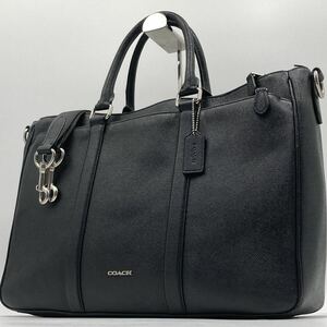 1円【入手困難品】定価16万 コーチ COACH 2way ビジネスバッグ ブリーフケース トートバッグ A4 レザー 本革 メンズ ネイビー紺 3室 大容量