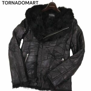 TORNADOMART トルネードマート ブライト エンボス クロコ型押し トスカーナ ムートン ライダース ジャケット Sz.M メンズ 黒　I3T01596_A#N