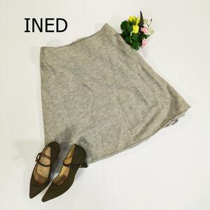 INED イネド 台形スカート サイズ11 L グレー 日本製 ウール100％ ひざ丈 3771