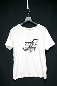 SAINT LAURENT PARIS サンローラン White Logo Printed Cotton Knit T-Shirt サンダー ロゴ Tシャツ ホワイト XSサイズ コットン100%