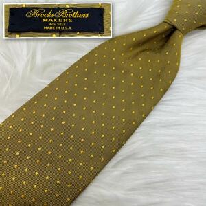 【特価】ブルックスブラザーズ ネクタイ 高級シルク アメリカ製 ドット 黄色