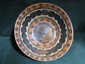 A5670 ペルシャ古陶 色絵 縄と点描の模様 鉢 ワレ修復品 15世紀頃