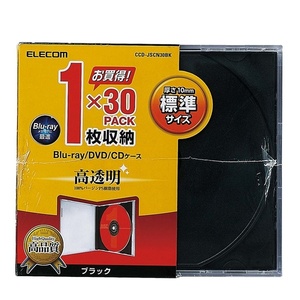 Blu-ray/DVD/CDケース 1枚収納×30PACK インデックスカードだけでなく背ラベルも収納できる厚さ10.4mmの標準タイプ: CCD-JSCN30BK