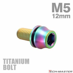 M5×12mm P0.8 64チタン合金 ワッシャー組込 六角穴付き テーパーキャップボルト 焼きチタンカラー 虹色 1個 JA286