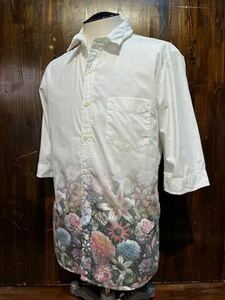 K836 メンズ シャツ JACKROSE ジャックローズ 五分袖 七分袖 ホワイト 白 花 柄 半袖 大きいサイズ / XL 全国一律送料370円