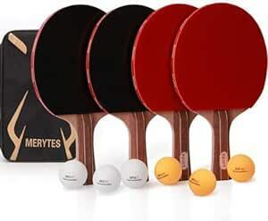 Merytes 卓球 ラケット ピンポンラケット パドル 4本セット 卓球ボール6個付き 卓球 セッ