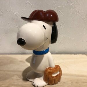 Ｂ　野球　貯金箱　ベースボール　スヌーピー　Snoopy　ピーナッツ　雑貨　陶器　置物　インテリア ファンシー　管理番号001