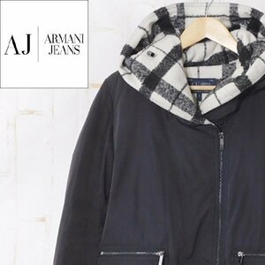 AJ アルマーニジーンズARMANI JEANS■フード付き ジップジャケット ショートコート 中綿入り■36■ブラック ※NK3523349