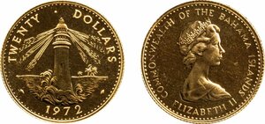 バハマ　20ドル金貨　1972年　未使用品　エリザベス2世