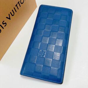 ★LOUIS VUITTON ルイヴィトン ポルトフォイユ ブラザ ダミエ アンフィニ 青黒 N60081 メンズ 紳士 長財布 中古美品【鑑定済み 本物保証】