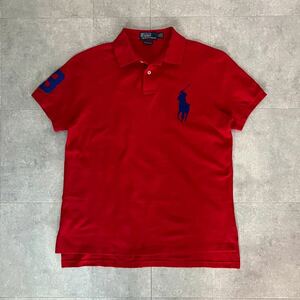 ●【夏の定番】Polo by RALPH LAUREN ポロ ラルフローレン ビッグポニー 鹿の子 ポロシャツ/半袖/レッド/sizeL/メンズ/CUSTUM FIT