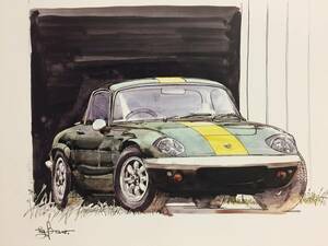 【正規品 絶版】Bowイラスト ロータス エラン S2カーマガジン 107 Lotus Elan S2 クラシックカー 旧車 絵