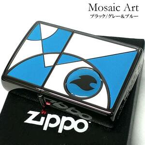 ZIPPO ジッポ ライター モザイクアート 炎 ロゴ ブラックニッケル メンズ 父の日 ギフト グレー ブルー メンズ エポ盛り加工